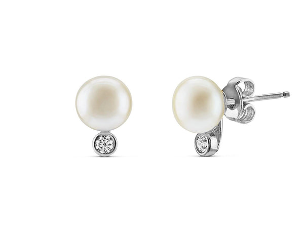 Mini Pearl & CZ Stud Earrings (7.5-8mm)