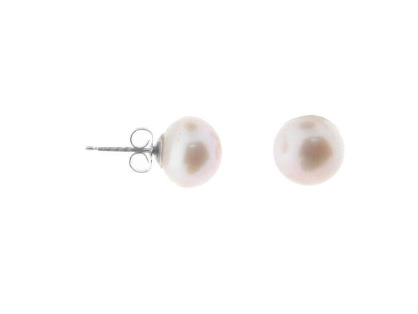 Pink Pearl Stud Earrings, 10-11mm