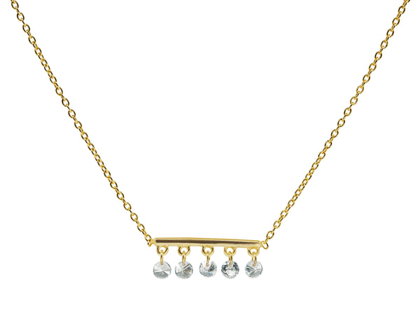 Thin Briolette CZ Golden Bar Necklace